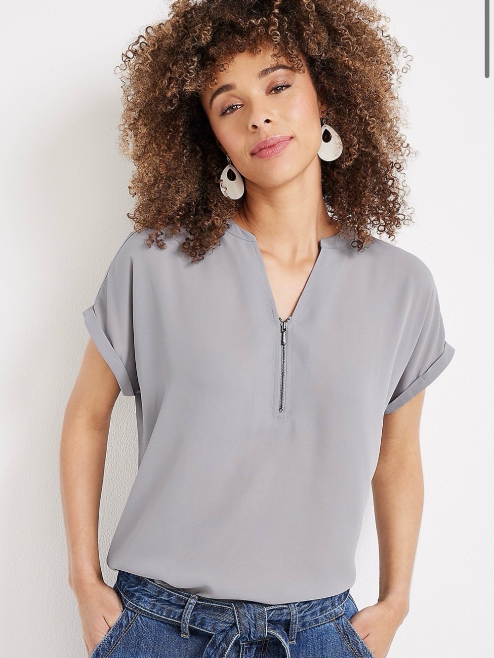 Maurices Geneva Solid Gray Zipper Neck Blouse Size 2X New